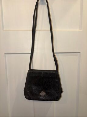 Harley-Davidson Black Leather Shoulder Bag with Flame Embossing